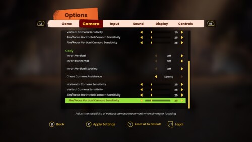 Settings screenshot of It Takes Two video game interface.