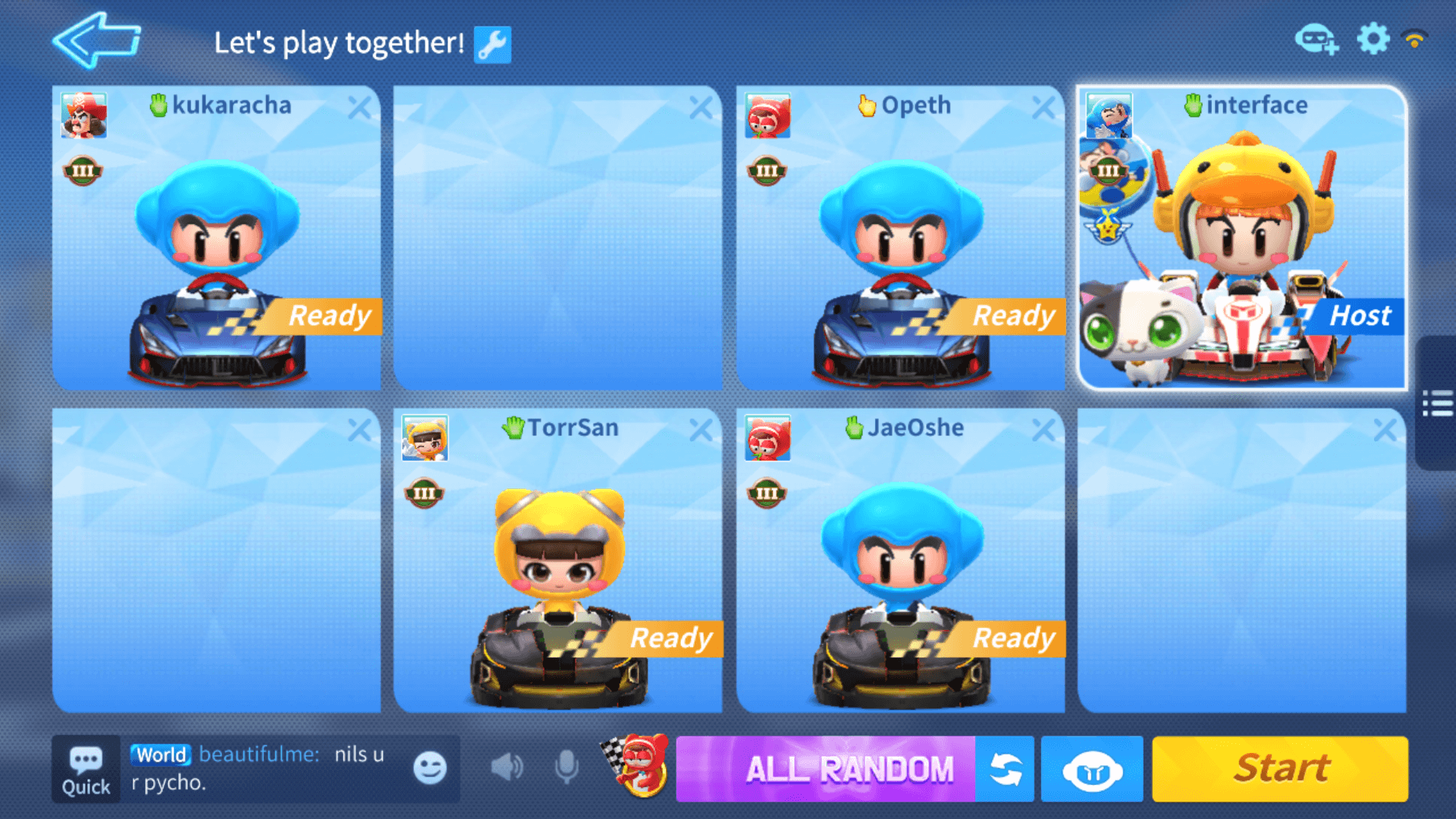 Lobby screenshot of KartRider Rush+ video game interface.
