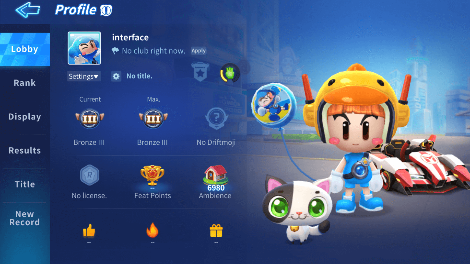 Profile screenshot of KartRider Rush+ video game interface.