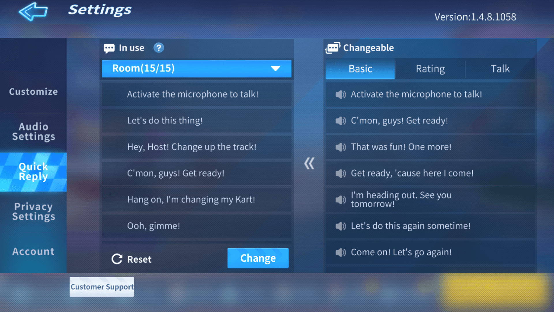 Quick Reply screenshot of KartRider Rush+ video game interface.