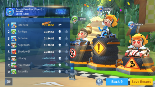 Race speed screenshot of KartRider Rush+ video game interface.