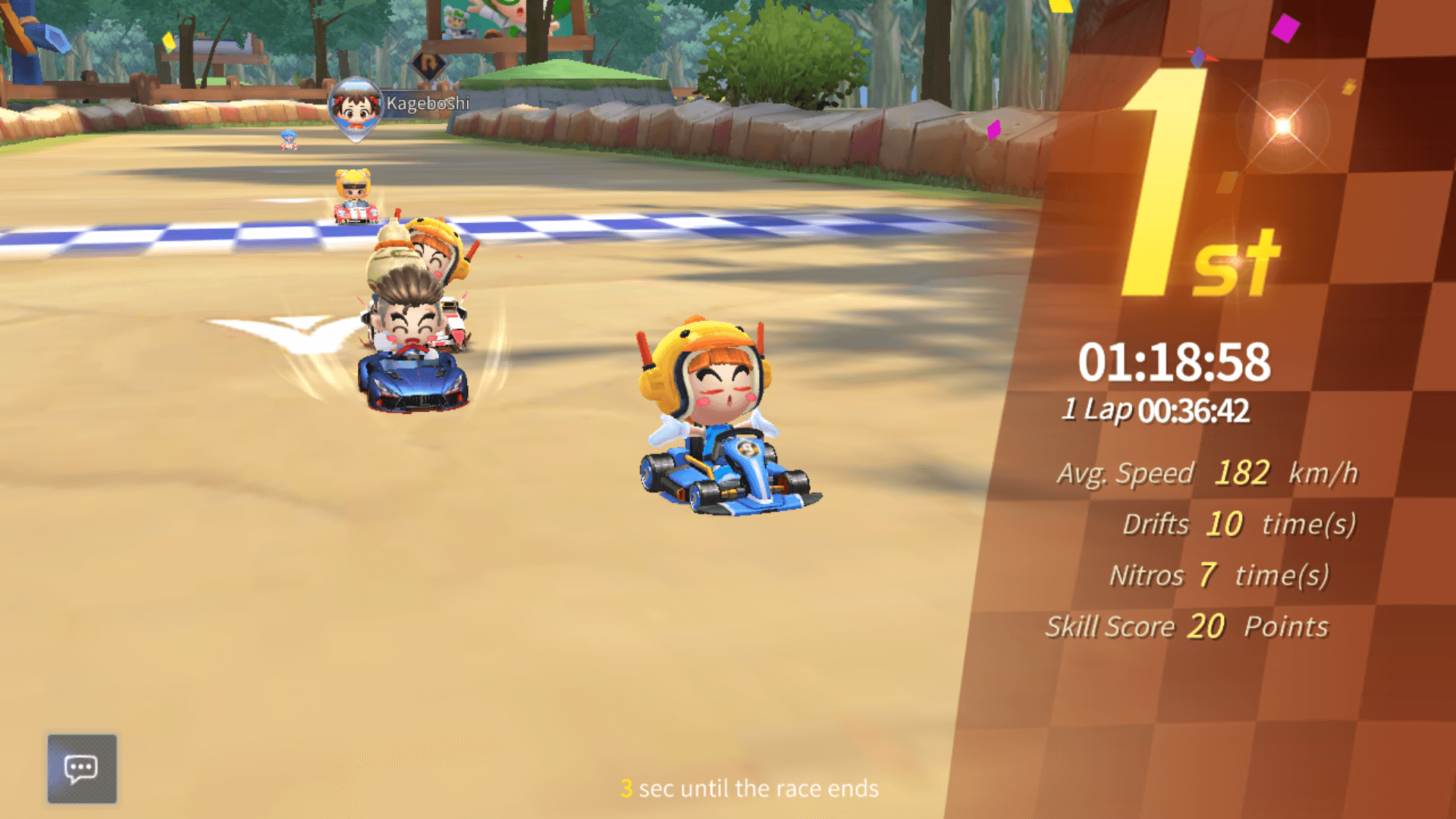 Race summary screenshot of KartRider Rush+ video game interface.