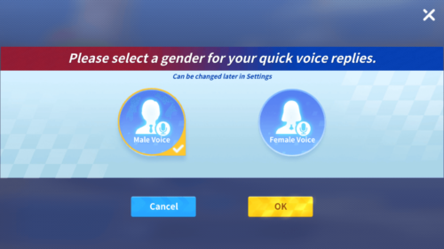 Select a gender screenshot of KartRider Rush+ video game interface.