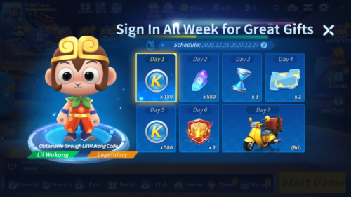 Sign in all week screenshot of KartRider Rush+ video game interface.