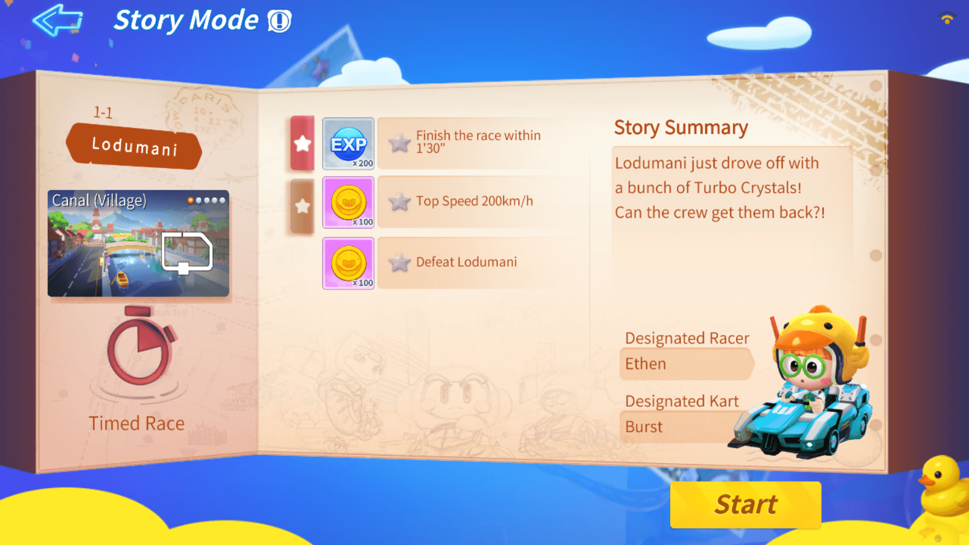 Story Mode screenshot of KartRider Rush+ video game interface.