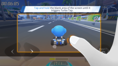 Tap and hold screenshot of KartRider Rush+ video game interface.