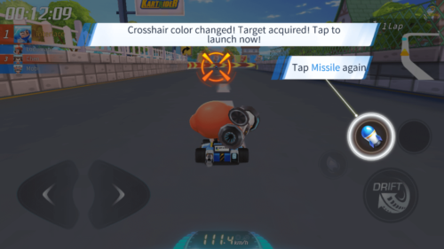 Tap Missile screenshot of KartRider Rush+ video game interface.