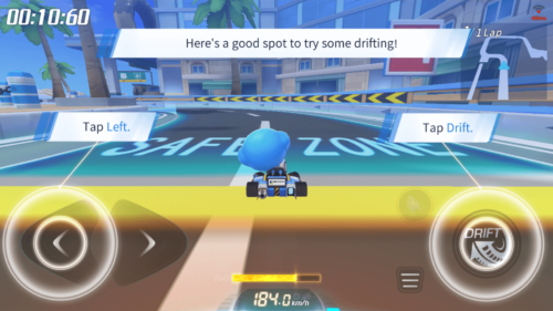 Tap to move screenshot of KartRider Rush+ video game interface.