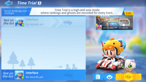 Time Trial screenshot of KartRider Rush+ video game interface.