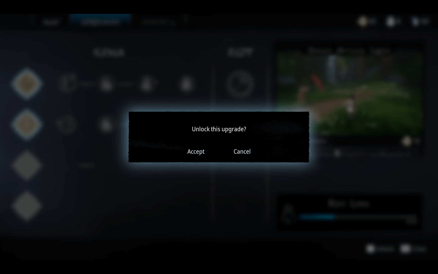 Confirmation screenshot of Kena: Bridge of Spirits video game interface.