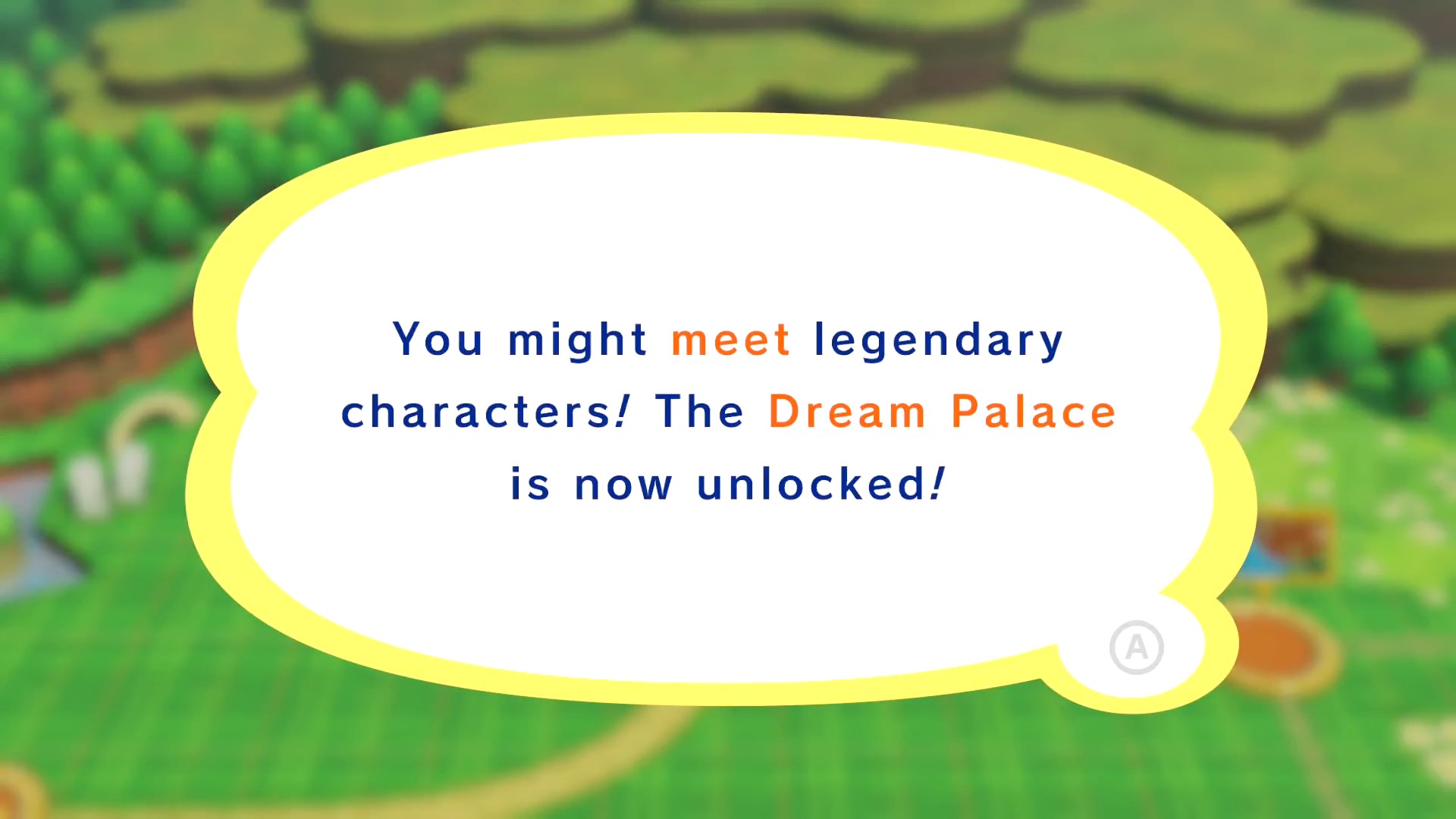 The Dream Palace is now unlocked screenshot of Kirby Star Allies video game interface.