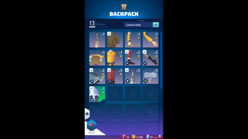 Backpack screenshot of Knighthood video game interface.