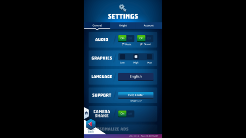 Settings screenshot of Knighthood video game interface.
