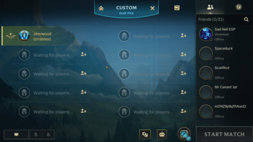 Custom mode screenshot of League of Legends: Wild Rift video game interface.