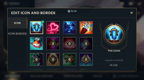 Edit icon and border screenshot of League of Legends: Wild Rift video game interface.