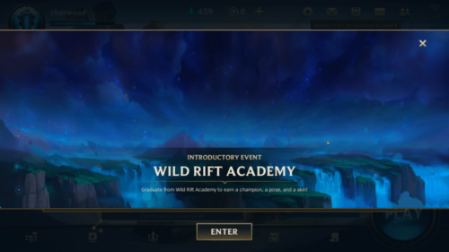 Introductory event screenshot of League of Legends: Wild Rift video game interface.
