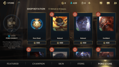 Poro store screenshot of League of Legends: Wild Rift video game interface.