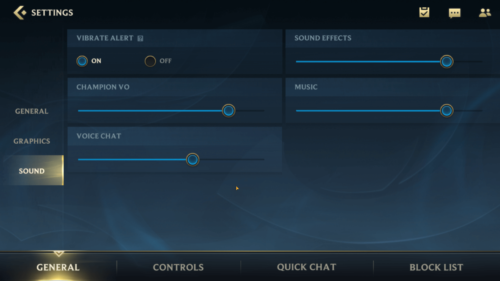 Sound screenshot of League of Legends: Wild Rift video game interface.