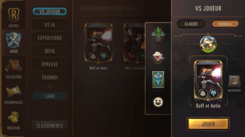 Select mode screenshot of Legends of Runeterra Mobile video game interface.