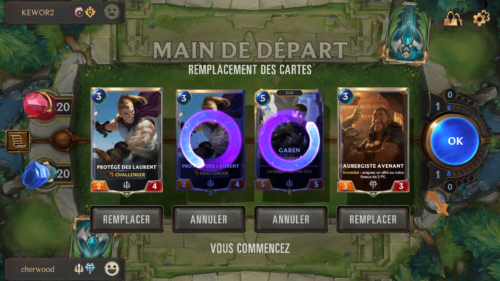 Starting hand screenshot of Legends of Runeterra Mobile video game interface.