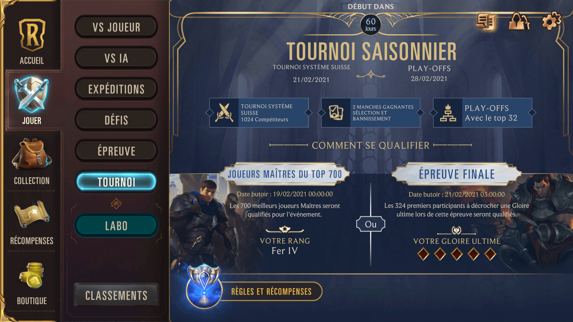 Tournament screenshot of Legends of Runeterra Mobile video game interface.