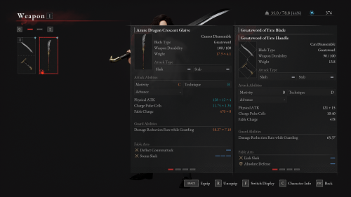 Weapon screenshot of Lies Of P video game interface.