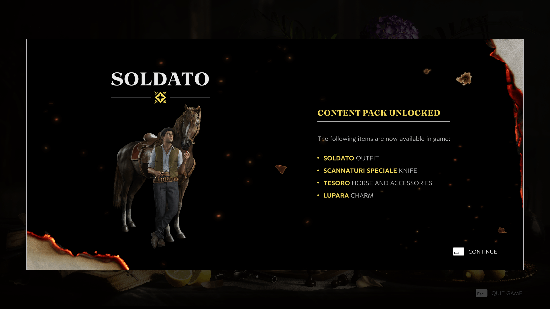 Confirmation screenshot of Mafia: The Old Country video game interface.