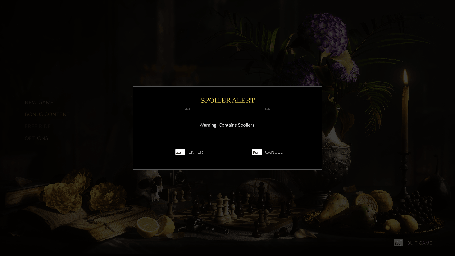 Confirmation screenshot of Mafia: The Old Country video game interface.
