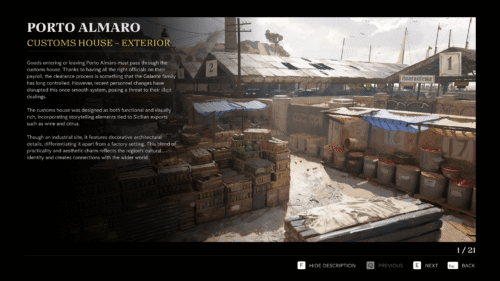 Artbook screenshot of Mafia: The Old Country video game interface.