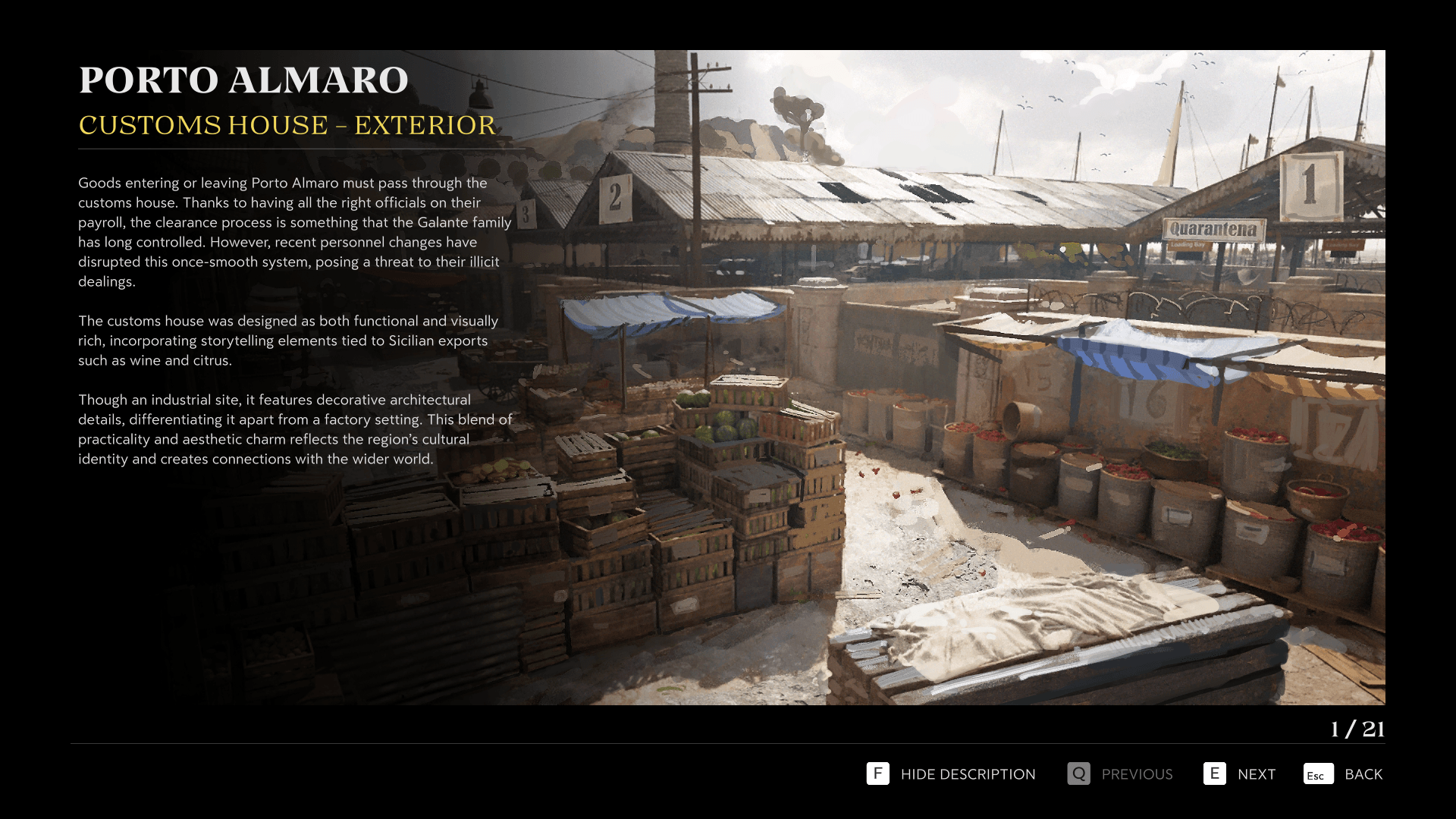 Artbook screenshot of Mafia: The Old Country video game interface.