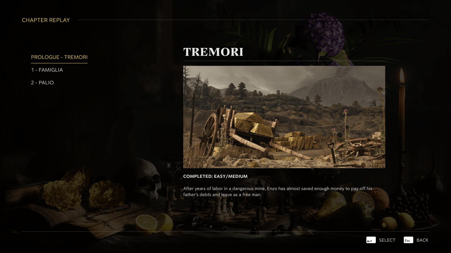 Quest screenshot of Mafia: The Old Country video game interface.