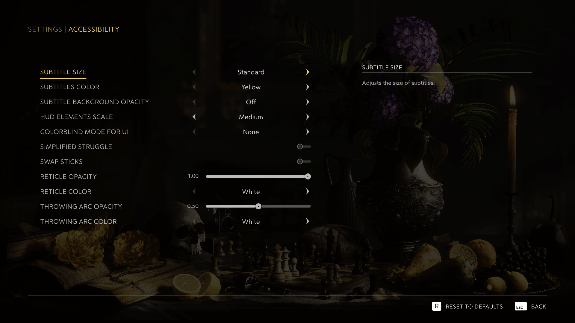 Accessibility screenshot of Mafia: The Old Country video game interface.
