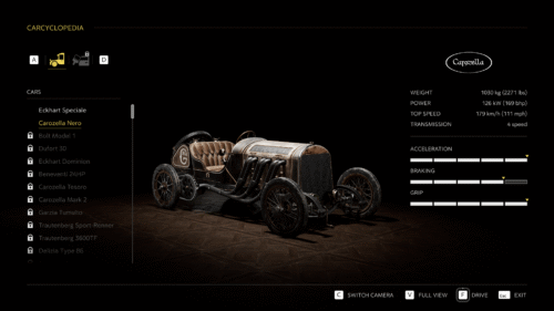 Car screenshot of Mafia: The Old Country video game interface.