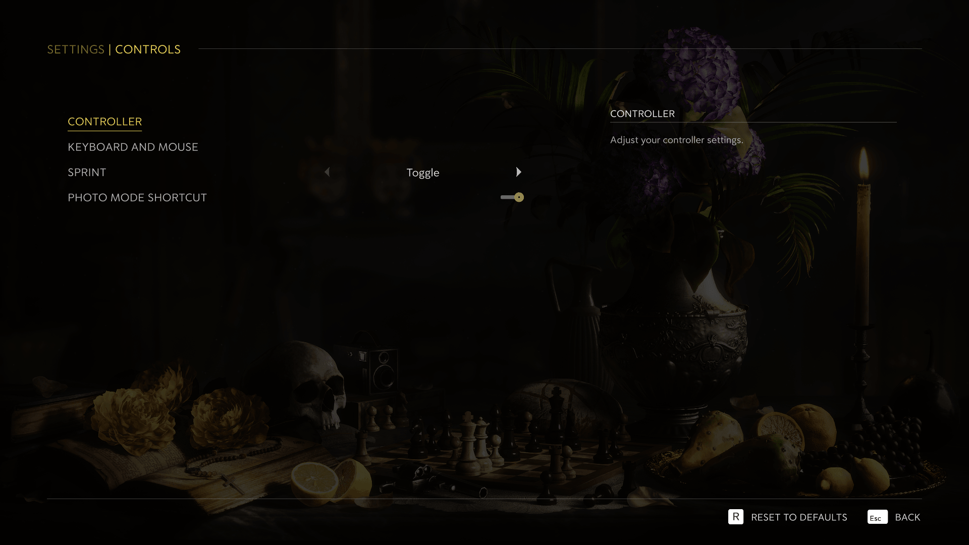Controller screenshot of Mafia: The Old Country video game interface.