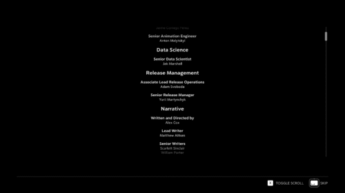 Credits screenshot of Mafia: The Old Country video game interface.