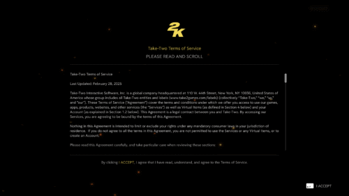 EULA screenshot of Mafia: The Old Country video game interface.