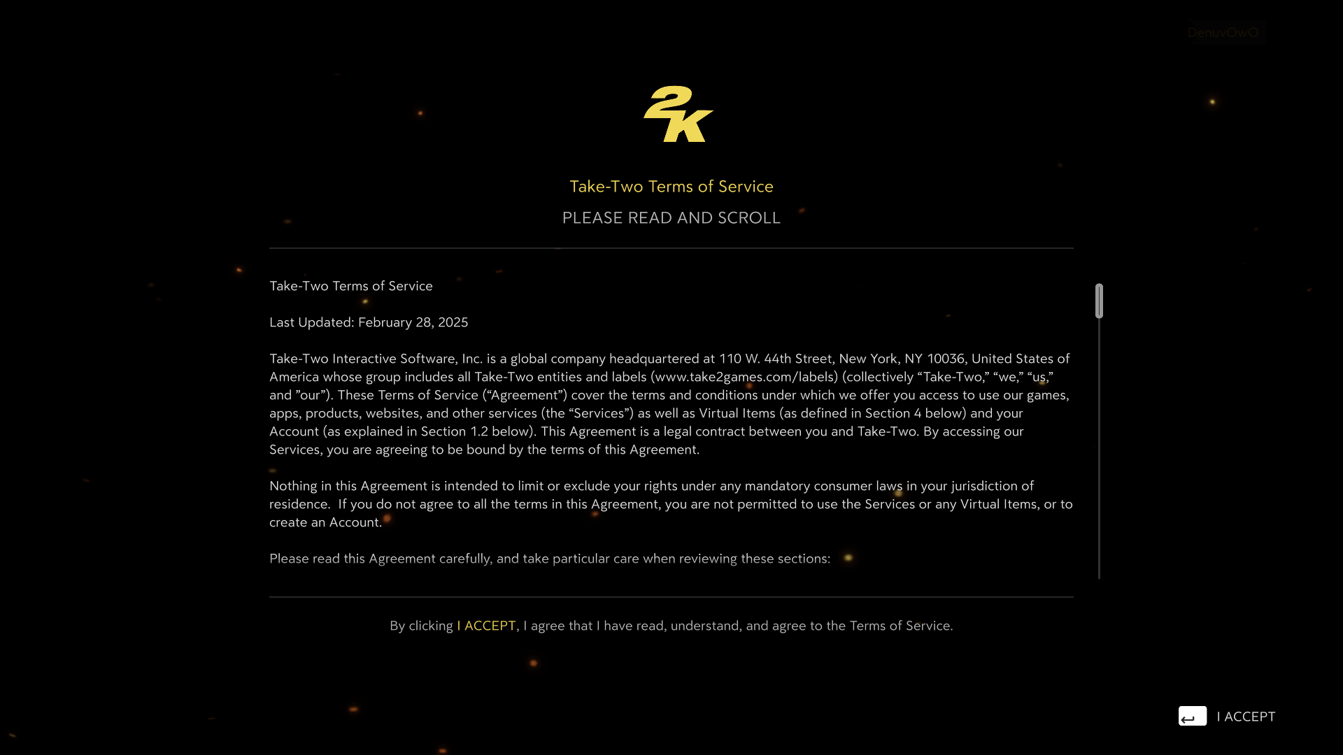 EULA screenshot of Mafia: The Old Country video game interface.