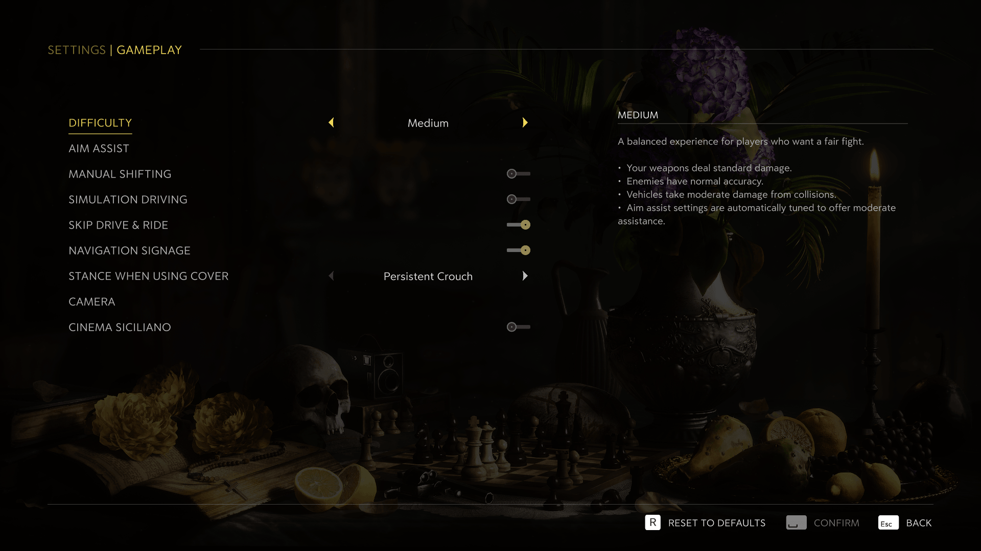 Gameplay screenshot of Mafia: The Old Country video game interface.