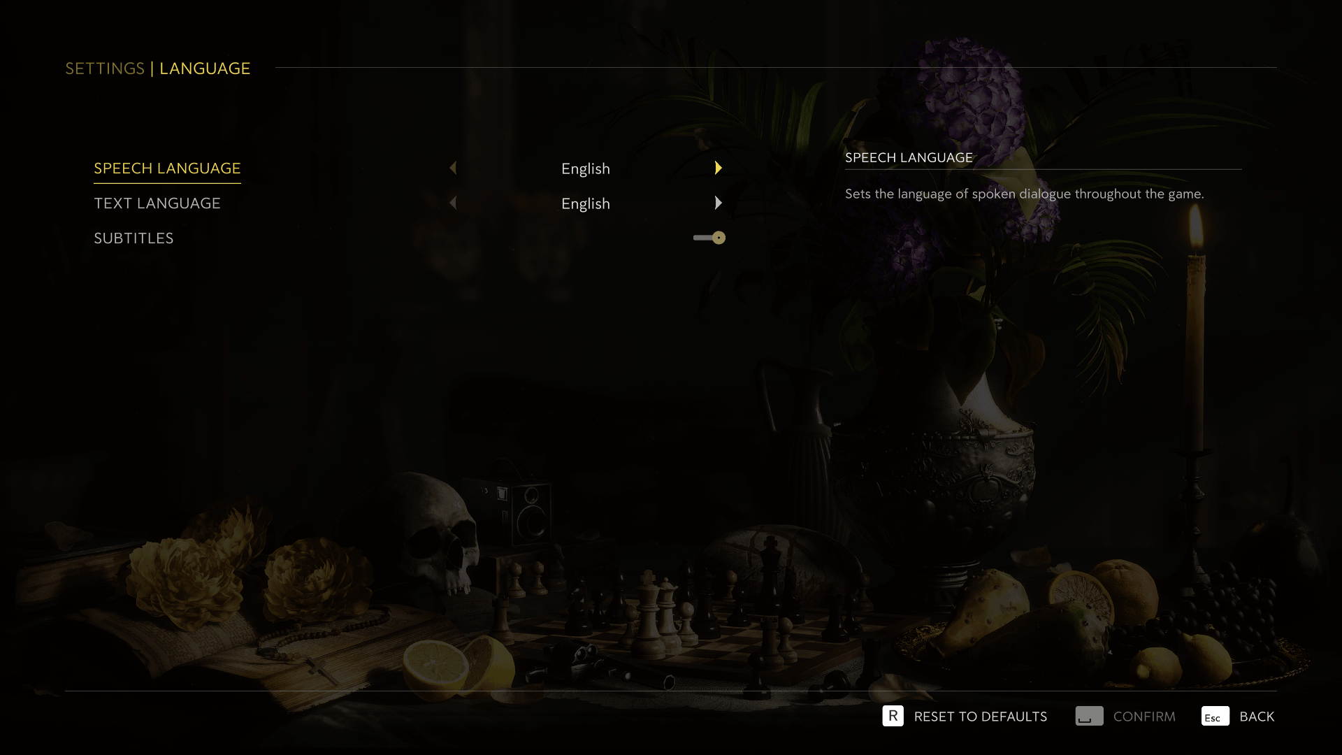 Language screenshot of Mafia: The Old Country video game interface.