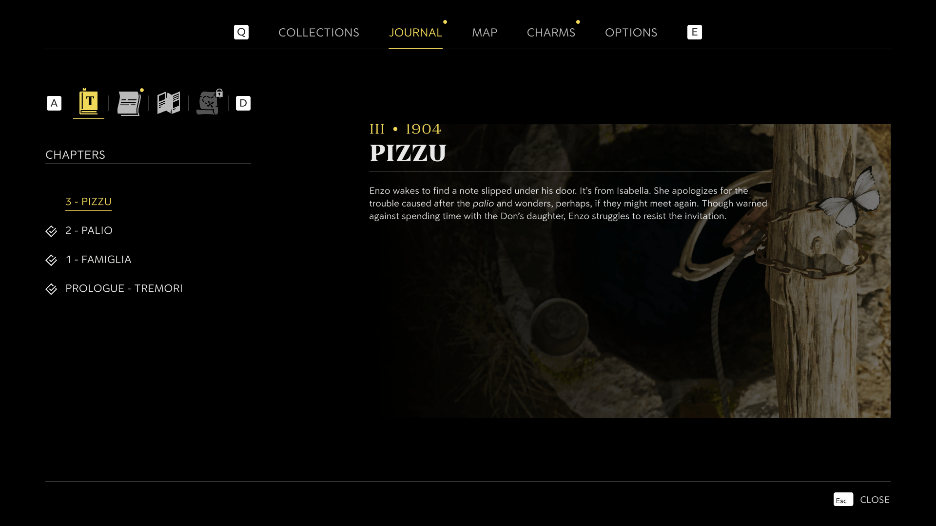 Quest screenshot of Mafia: The Old Country video game interface.