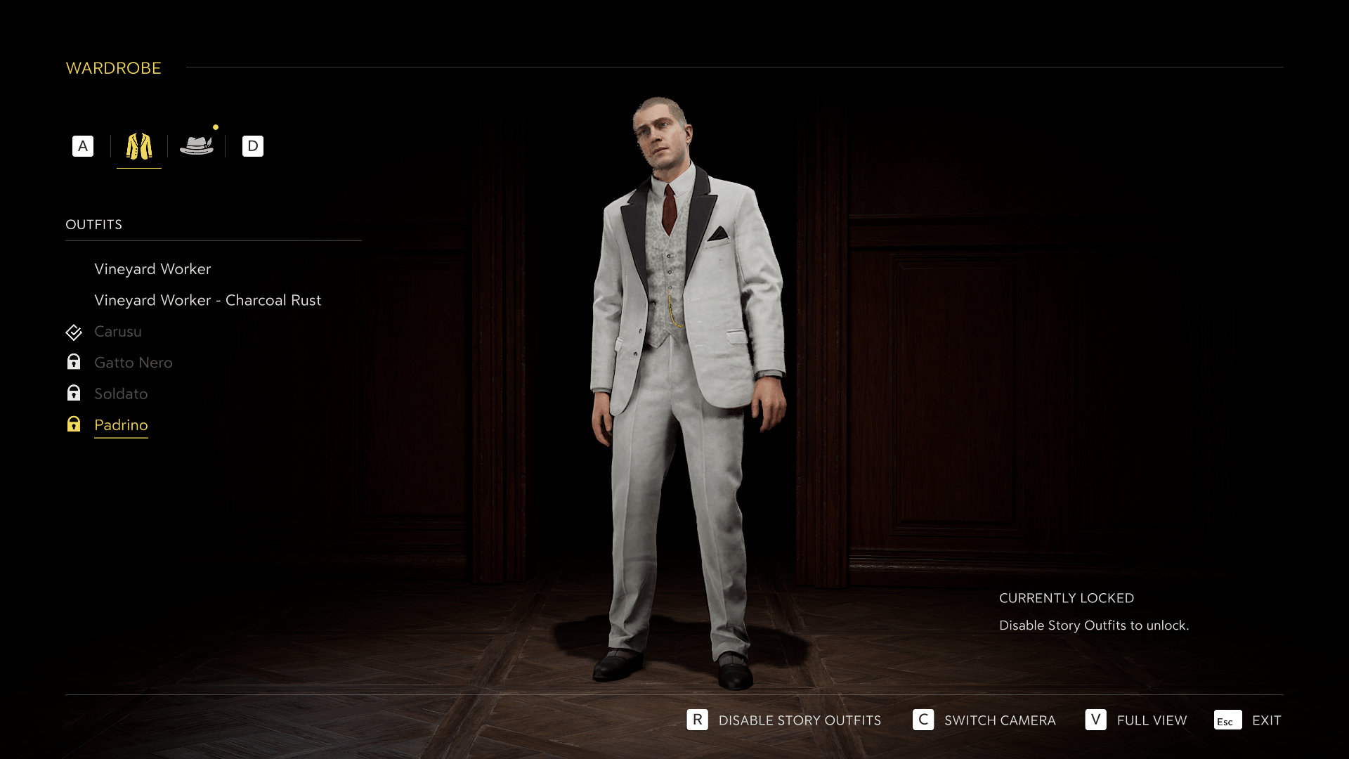 Wardrobe screenshot of Mafia: The Old Country video game interface.