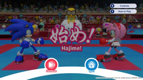 Paused screenshot of Mario and Sonic at the Olympic Games: Tokyo 2020 video game interface.