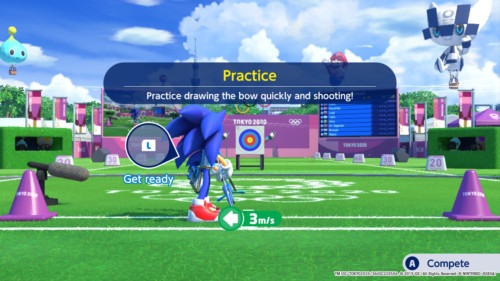 Practice screenshot of Mario and Sonic at the Olympic Games: Tokyo 2020 video game interface.