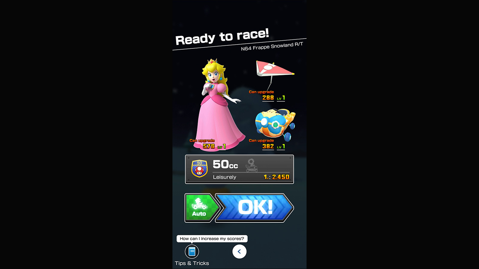Race Start screenshot of Mario Kart Tour video game interface.