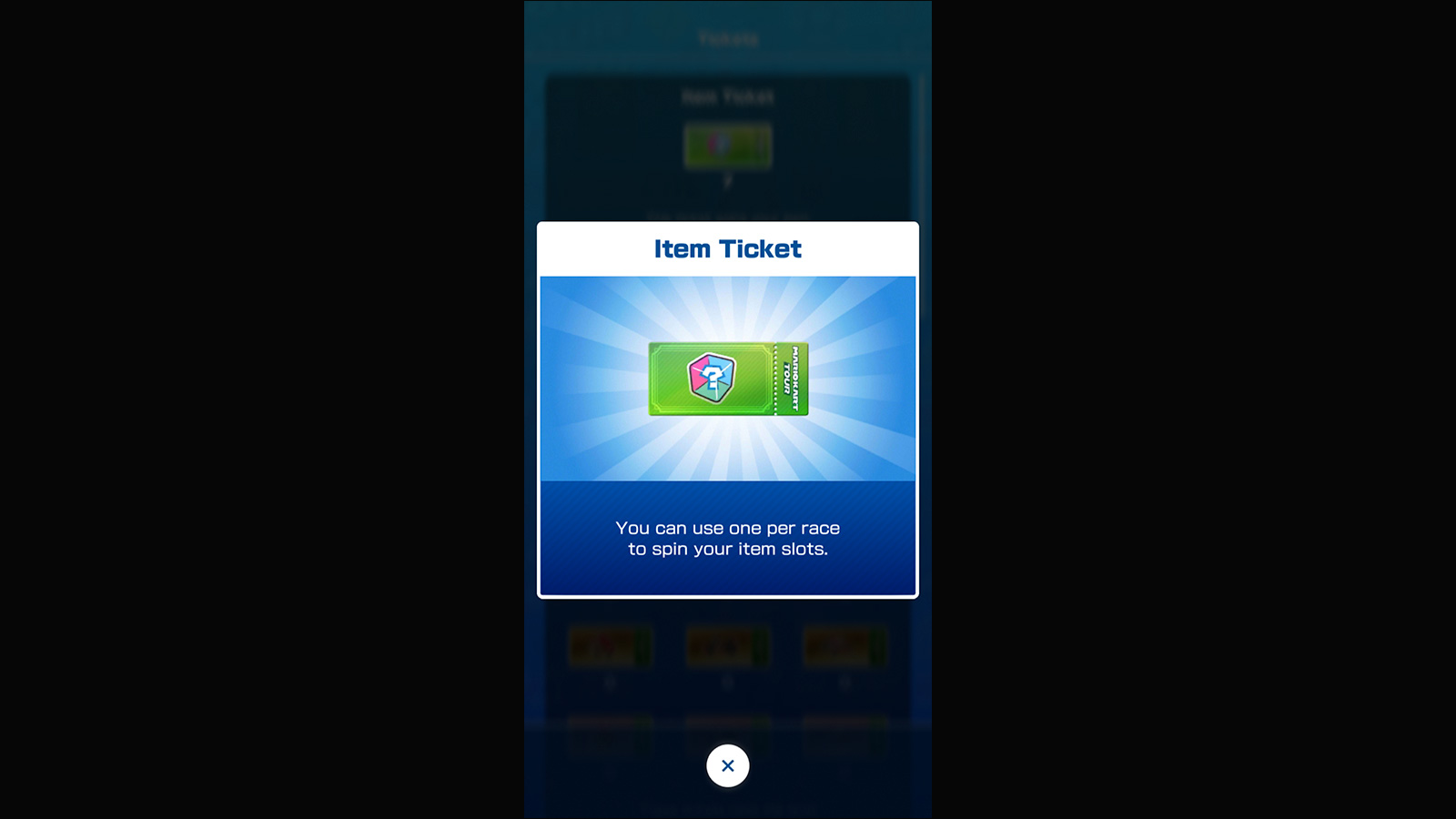 Store - Item Ticket Detail screenshot of Mario Kart Tour video game interface.