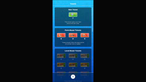 Store - Tickets Menu screenshot of Mario Kart Tour video game interface.