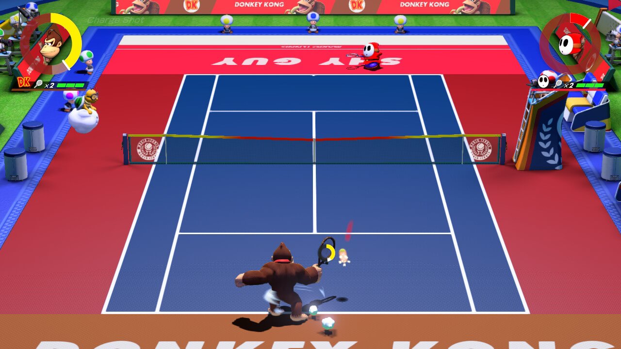Shot screenshot of Mario Tennis Aces video game interface.