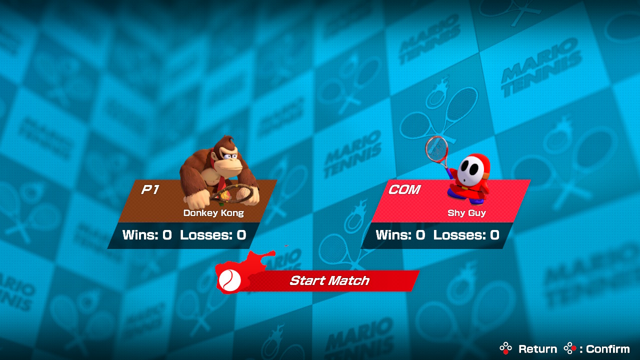 Start match screenshot of Mario Tennis Aces video game interface.