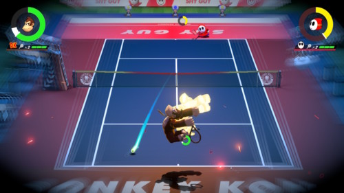 Trick shot screenshot of Mario Tennis Aces video game interface.
