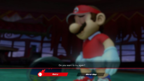 Try again screenshot of Mario Tennis Aces video game interface.